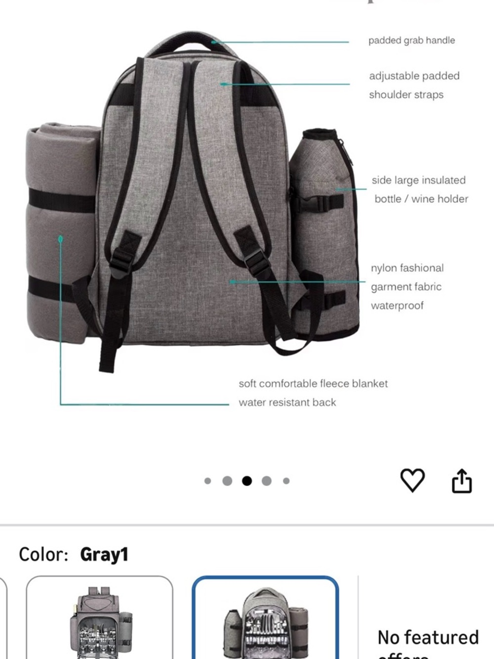Hap Tim Picnic Basket Backpack for 4 Person, - Picture 9 of 9